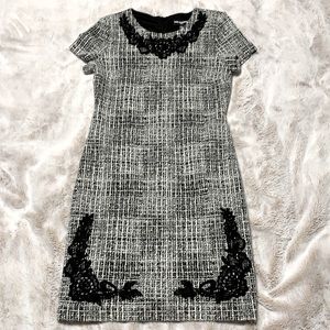 NWT Karl Lagerfeld tweed sheath w/ lace appliqués